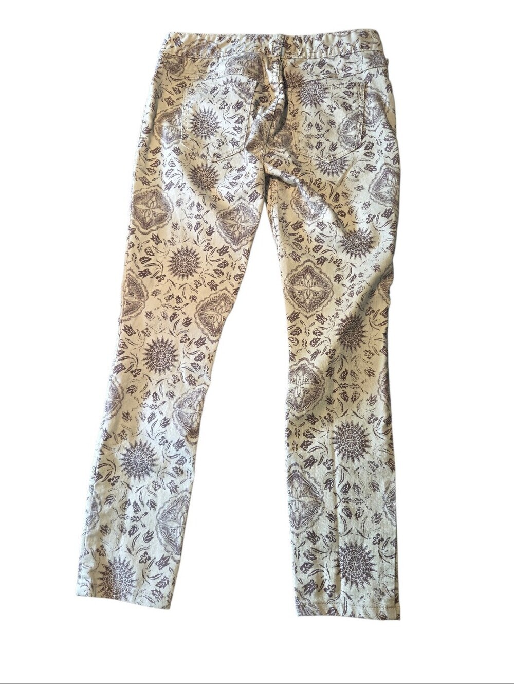 Free People Slim Ankle Crop Jeans Moroccan Mediallion Print Cream Brown Size 26 - Picture 3 of 15